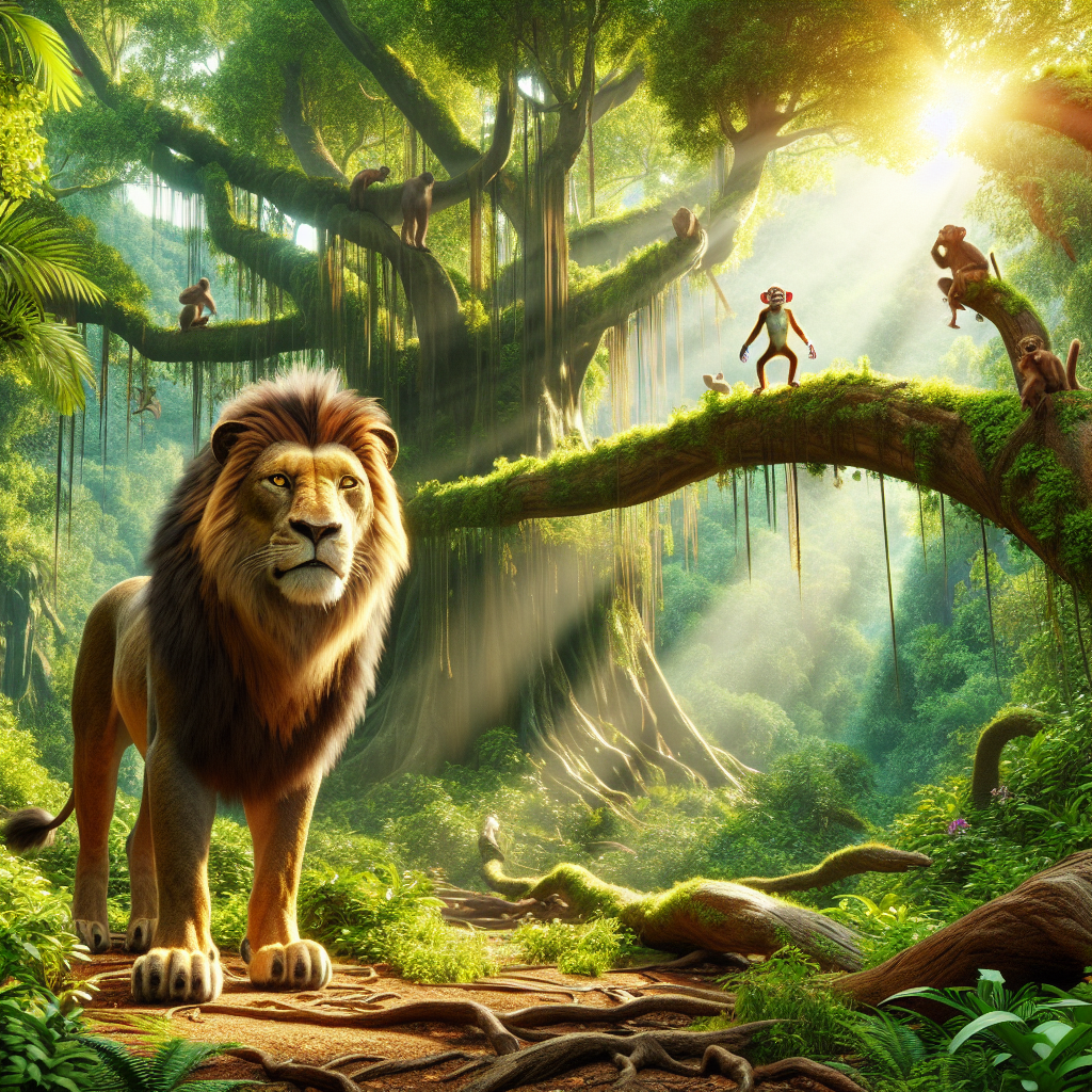 A lion in jungle with a monkey A lion in jungle with a monkey